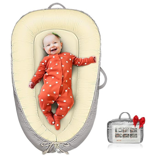 Baby Lounger - Infant Lounger for Newborn 0–26 Months, Waterproof Inner Cover and Pure Cotton Breathable Baby Nest Cover, Newborn Lounger for Baby Boys & Girls, Portable Lounger for Home and Travel-CubbioJoy