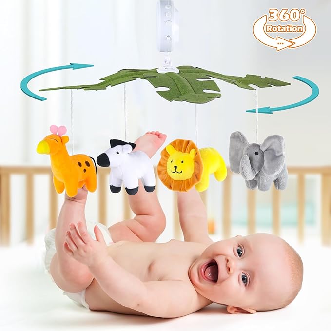 Baby Crib Mobile with Music and Lights, Mobile for Crib with Remote Control, Rotation, Starlight Projection, Crib Toys for Babies Boys Girls(Green)-CubbioJoy