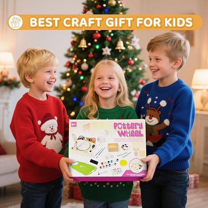 Insnug Pottery Wheel for Kids - Pottery Arts and Crafts for Kids Ages 8-12 with 3 Pack Painting Kit Air Dry Clay Art Supplies Toys for Girls Boy Birthday Gift for 6+-CubbioJoy