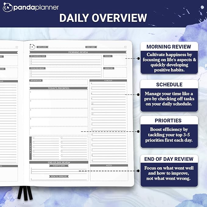 Panda Planner Pro Undated Daily Planner 2025-2026 with Hourly Schedule 8.5"x11" - To Do List Notepad, Daily Journal, Goal Planner, Habit Tracker, Gratitude Journal - Home/Office Supplies - Purple-CubbioJoy