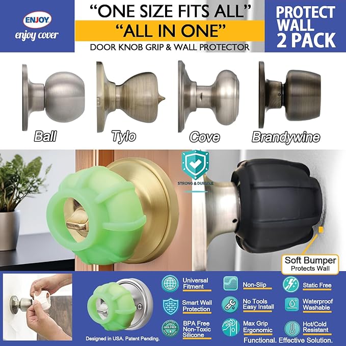 Door Handle Grip Doorstop Knob Stopper Cover, Set of 2 Door Knob Grips Universal Size (Neon Green)-CubbioJoy