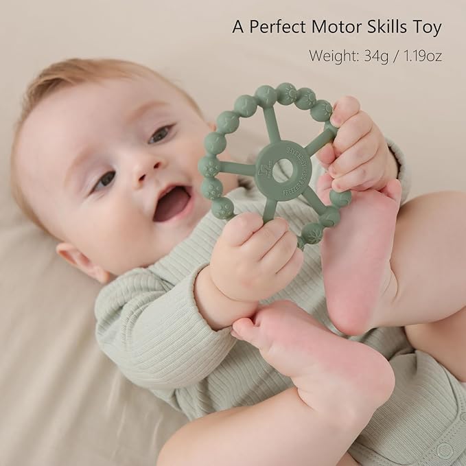 3 Pack Ring Teether Baby Infant Toys, Baby Essentials, Silicone Teething Ring Toys for Babies 0-6 Months, Seposeve Toddler Teethers 6-12 Months 12-24 Months, Infant Teething Relief, Green Blue White-CubbioJoy