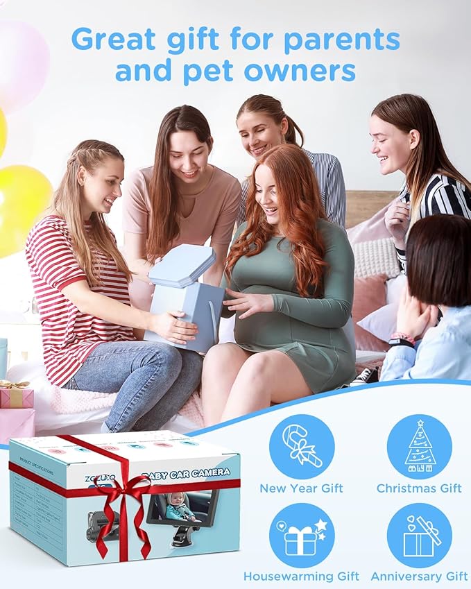 Baby Car Monitor for Backseat, 7" Touchscreen Camera Baby Camera with USB Plug and Play Easy Setup, 150° Wide Angle, Night Vision, Flexible 360 Rotation-CubbioJoy