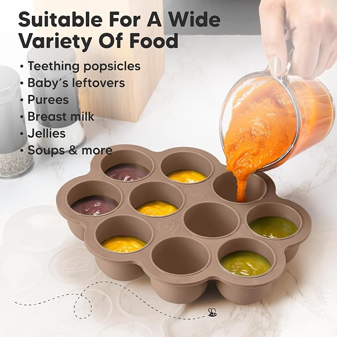 KeaBabies Silicone Food Freezer Trays with Lid, 2oz x 10 Pods Baby Food Storage Containers, Easy Puree Meal Prep, Breast Milk Silicone Freezer Molds, Dishwasher, Microwave Safe,BPA-Free(Chai Latte)-CubbioJoy