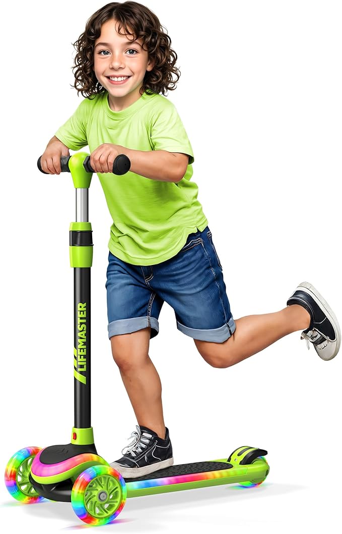 3-Wheel Kids Scooter with Multi-Color Lights on Deck & Wheels – 5-Height Adjustable Handlebar, Wide Anti-Slip Deck, Child Safety Certified, Boys & Girls Ages 3+ Supports Up to 150 lbs-CubbioJoy