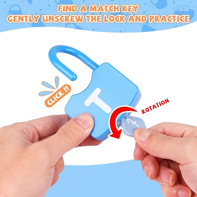 AXEARTE Montessori Educational Toys - Alphabet Learning Locks and Keys for Toddlers - 26 Locks & Keys Set - Baby Sensory Fine Motor Skills Toys - ABC Locks and Keys-CubbioJoy