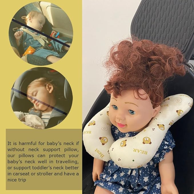 Baby Head Rest Pillow for Stroller Cartoon Neck Chin Support Pillows for Infants Toddler Neck Protection Cushion for Travelling, Music Bear-CubbioJoy