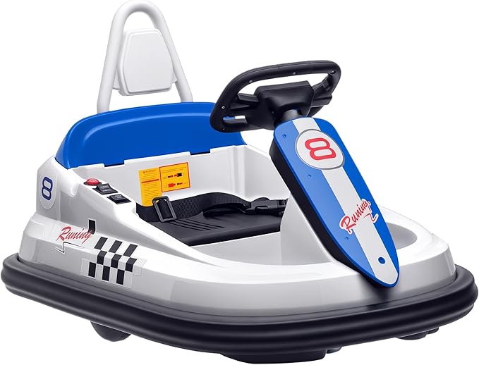 Aosom Toddler Bumper Car, 360° Rotation 6V Kids Electric Ride on Bumper Car with EVA Bumper Edges, Twins Motor, Songs, Horn, LED Lights, Safety Belt for 18-48 Months, White-CubbioJoy