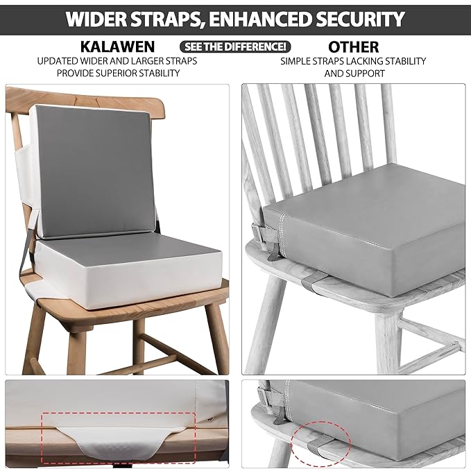 Kalawen Booster Seat for Kitchen Chair, Upgraded 2Pcs PU Washable Straps Safety Buckle Kids Toddler Booster Seat for Table-CubbioJoy