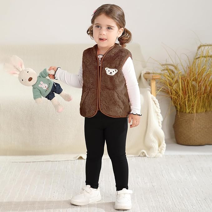 Baby Boys Girls Fleece Vest Zip Up Cute Bear Jackets Fuzzy Fall Winter Warm Clothes Newborn Outwear for Toddler Infant-CubbioJoy