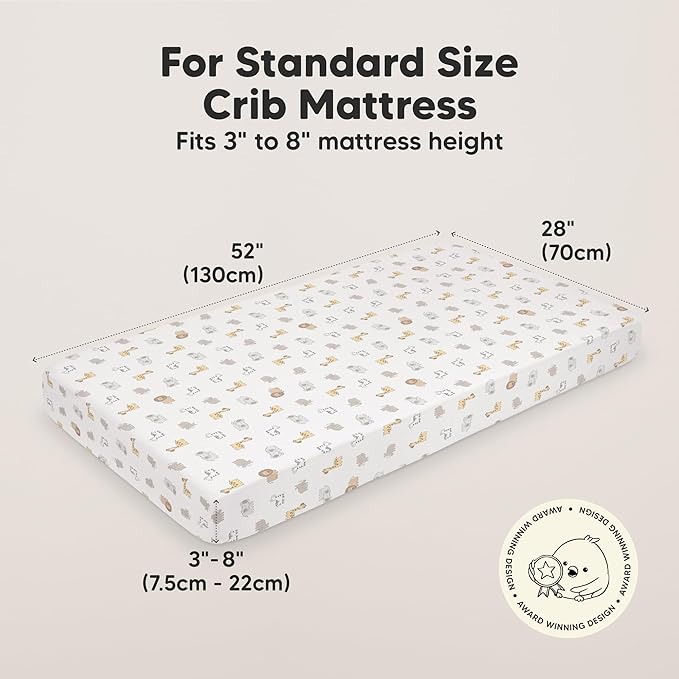 KeaBabies 2-Pack Organic Crib Sheets for Boys, Girls - 52x28 Fitted Crib Mattress Sheet Neutral, Breathable Jersey Cotton Cover for Baby Bed, Toddler Mattress, Soft & Cute Prints (KeaSafari)-CubbioJoy