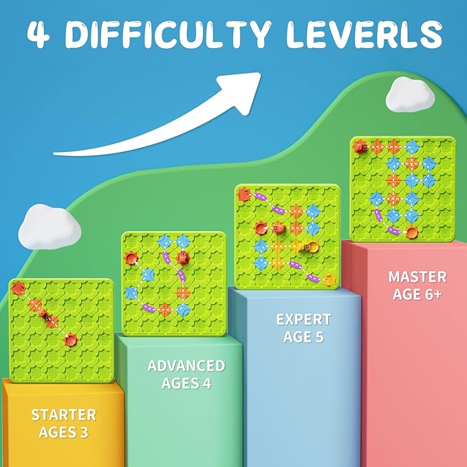 Brain Stem Activity Logic Kits, Board Teaser Games & Puzzles Toys with 200+ Challenges, 4 Difficulty Levels for Kids Ages 3-10, Educational Learning Maze Games for Toddlers-CubbioJoy