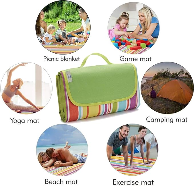 Beach Blanket Extra Large Picnic Blanket Outdoor Blanket Waterproof Sand Free Oversized Camping Mat Foldable Portable Handy Tote for Travel Sports Home Yoga Park Grass Lawn, 79"x57"-CubbioJoy