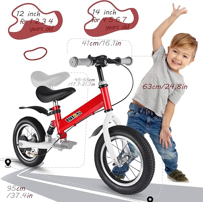 Balance Bike 2 in 1,The Dual Use of a Kids Balance Bike and Kids Bike,12 14 Inches for 2-6 Years Old,with Shock Absorbers, Fenders, Pedals, Auxiliary Wheels-CubbioJoy
