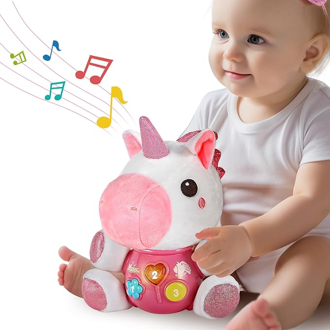 iPlay, iLearn Baby Unicorn Musical Toys, Newborn Girls Gift, Soft Unicorn Plush Stuffed Animal, Infant Light Music Time, 1st Birthday Shower Gift Stuffers for 0 1 2 3 6 9 12 18 Month 1-3 Yrs Toddlers-CubbioJoy