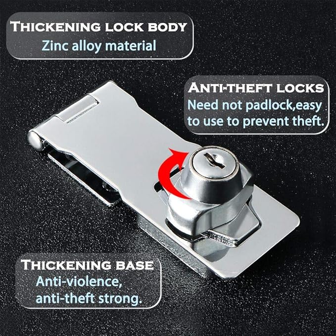 Alise Keyed Hasp Lock,3 Inch Safety Packlock Clasp Hasp Lock Latch with Lock,Door Hinge Lock with Keys Keyed Locking Hasp for Cabinets Closets Doors,Chrome-CubbioJoy
