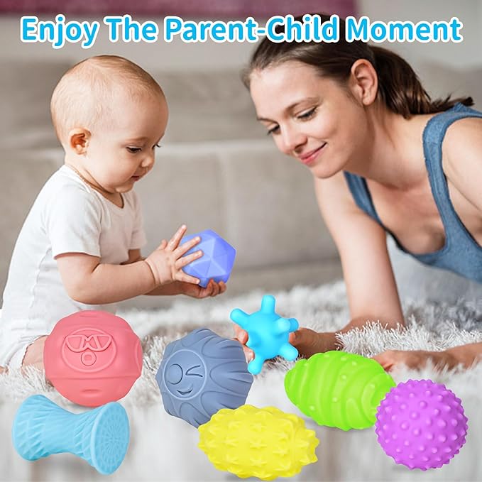 12 Pcs Sensory Balls for Toddlers, Sensory Baby Toys, Montessori Toy for Babies Squeeze, Infant Toys Soft Multi Ball Set Gifts with Bright Color Textured-CubbioJoy