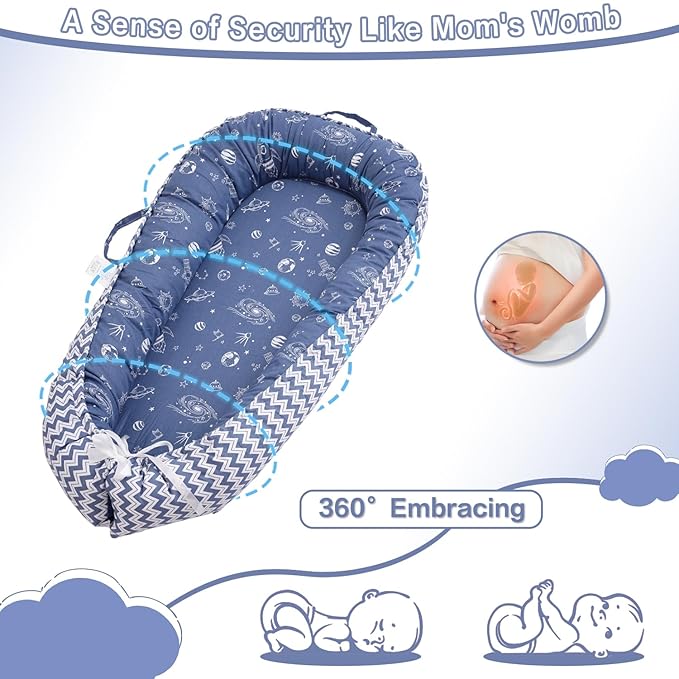 Baby Lounger - Infant Lounger for Newborn 0-24 Months, Breathable & Soft Baby Lounger Cover, Portable Infant Lounger for Home and Travel, Babies Essentials Gifts - Blue-CubbioJoy