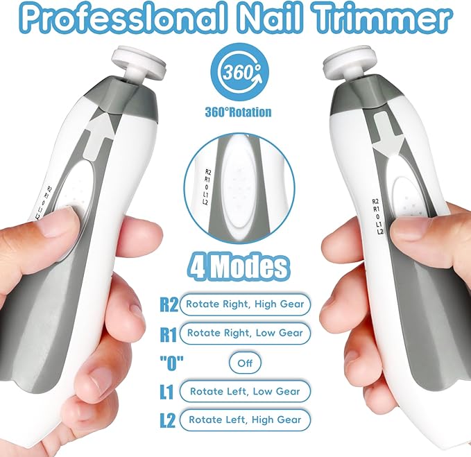 Baby Nail Trimmer Electric, 6 in 1 Baby Nail File Clippers Infant Grooming Kit Manicure Set for Toddler or Adults, Grey-CubbioJoy