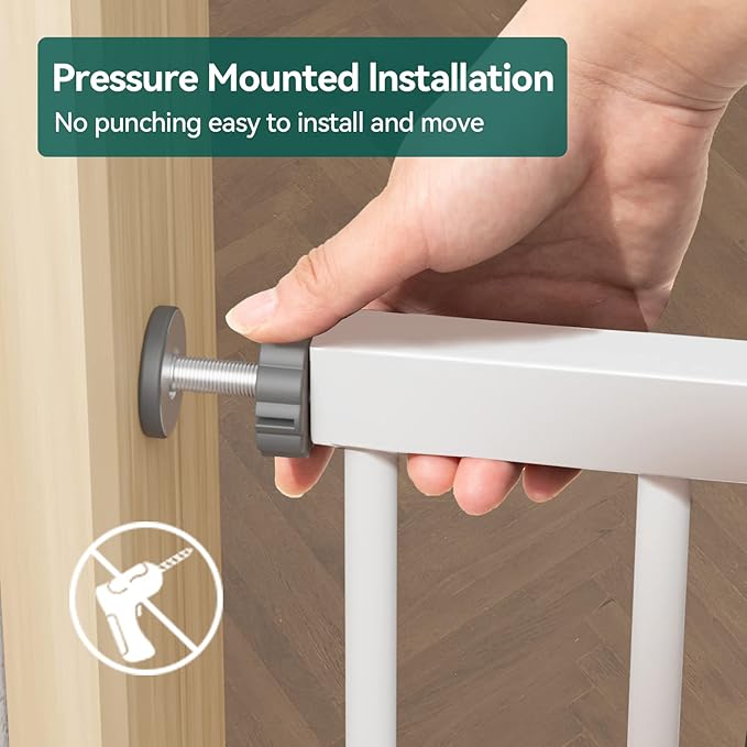 BABELIO 29-55 Inch Extra Wide Baby/Dog Gate, Metal Auto Close, Pressure Mounted Pet Door for Doorways, NO Need Tools and Drilling, with Wall Cups, White-CubbioJoy