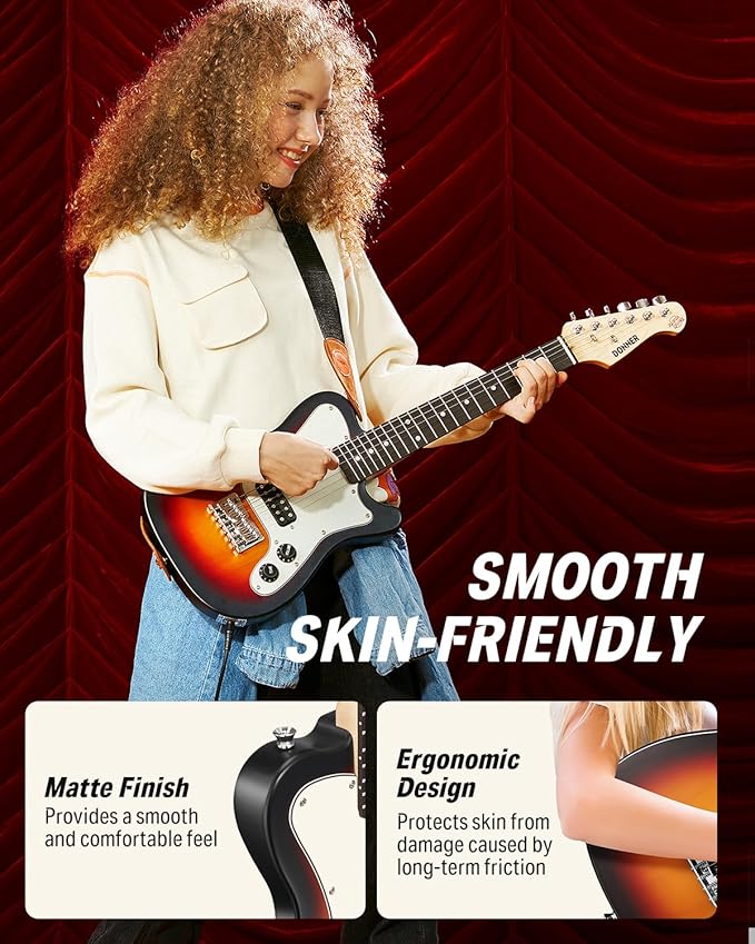 Donner 30 Inch Kids Electric Guitar Beginner Kit TL Style Mini Electric Guitar for Kids with Amp, 600D Bag, Tuner, Picks, Cable, Strap and Extra Strings, DTJ-100S, Sunburst-CubbioJoy