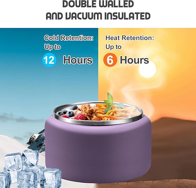 13.5oz Soup Thermo for Hot Food Kids with Buckle Lid Insulated Vacuum Food Jar Wide Mouth Leakproof Stainless Steel Lunch Container -Purple-CubbioJoy