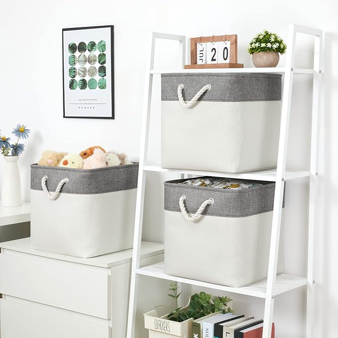 Bidtakay Fabric White Baskets for Shelves Set of 3 Cube Storage Large Organizer Bins 13x13 Closet Storage Bins for Home Office Nursery Collapsible Storage Bins for Organization-CubbioJoy