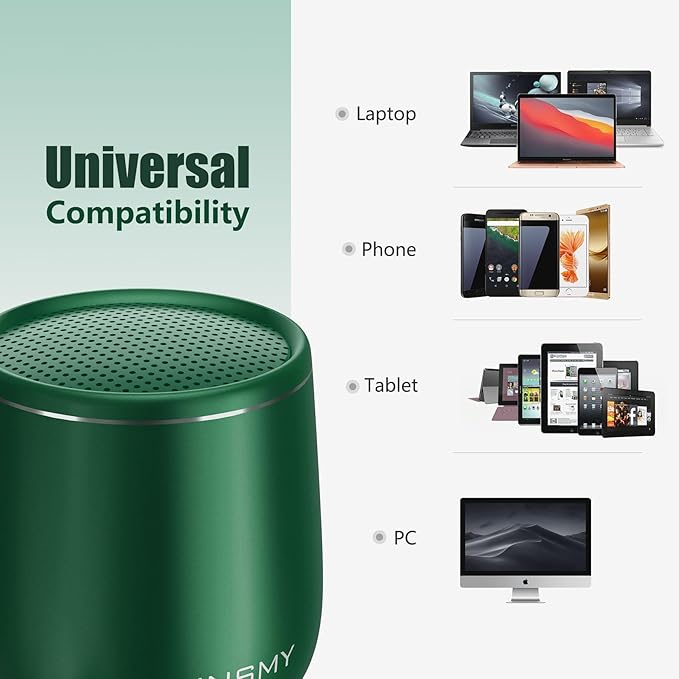 INSMY Small Bluetooth Speaker, Waterproof Mini Portable Wireless Speaker, Punchy Bass Rich Audio Stereo Pairing, Handheld Pocket Size for Hiking Biking Gift Laptop Tablet (Green)-CubbioJoy