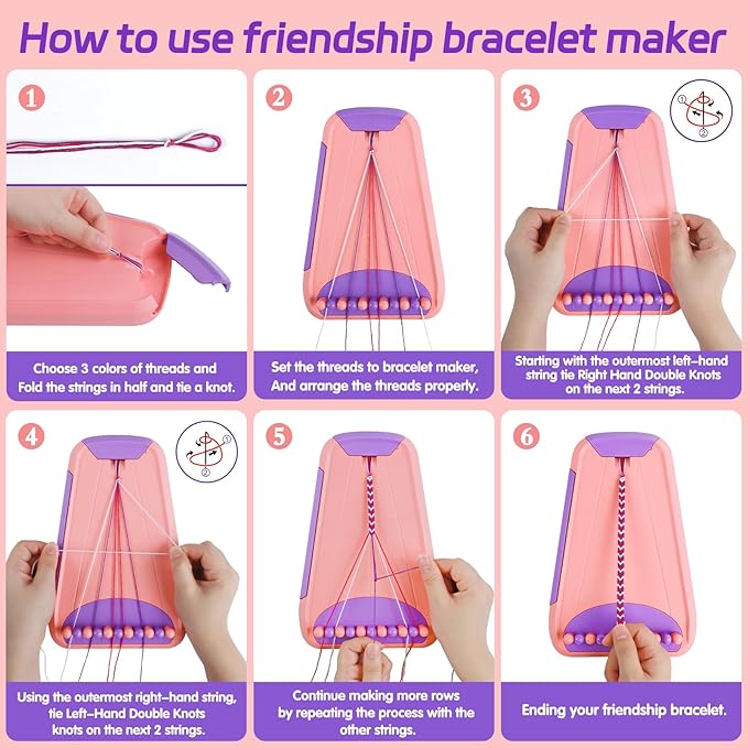 Arts and Crafts for Kids Ages 8-12,Friendship Bracelet Making Kit for Girl,Kids Jewelry Making Kit with 28 Pre-Cut Threads,Christmas Birthday Gifts for Ages 6 7 8 9 10 11 12 Year Old Pink/Purple-CubbioJoy