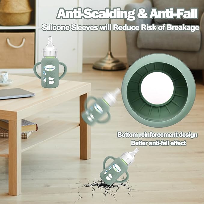 3 Pack Silicone Sleeves for Dr. Brown's Glass Baby Bottles - Drop Protection Baby Bottle Sleeves,Compatible with Dr. Brown's Newborn Glass Bottles,with Silicone Handles,4 oz-CubbioJoy