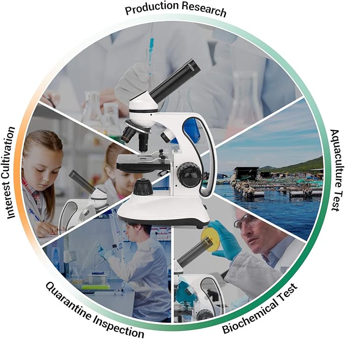 BNISE Microscope kit for Kids Adults Students, 40X-2000X Magnification, Prepared Slides Kit, Dual LED Illumination, All Glass Optics, and Cordless Capability for Children Beginner-CubbioJoy