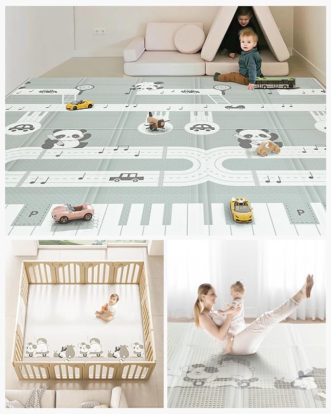 Baby Floor Play Mat 47"x47" Baby Playpen Mat, Foldable Baby Girl Playmat, Reversible Waterproof Foam Play Mats for Baby, 0.4 inch Crawling Baby Mat for 50" X 50" & 47"x47" Playpen(47*47*0.4)-CubbioJoy