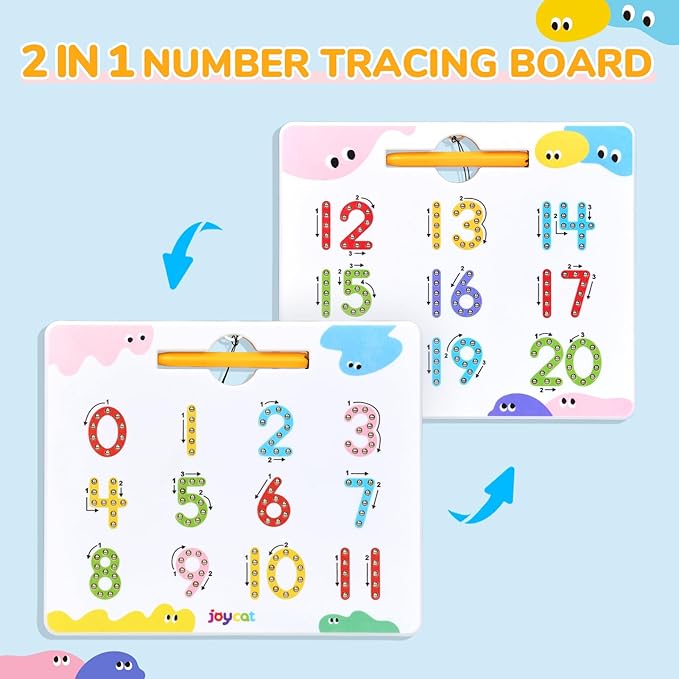JoyCat Double-Sided Magnetic Number Tracing Board - 2-in-1 Numbers 1-20 Writing Toys for Toddlers & Kids, Preschool Math Manipulatives, Kindergarten Educational Learning Gifts for 3-5 Year Olds-CubbioJoy