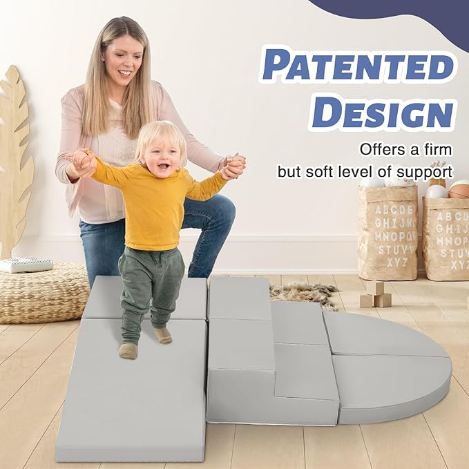 6-Piece Soft PU Leather Toddlers Climbing Toys, Baby Foam Climbing Blocks for Kids 3, Baby Climbing Structures Play Gym for Toddlers, Indoor Climb and Crawl Activity Play Set-CubbioJoy