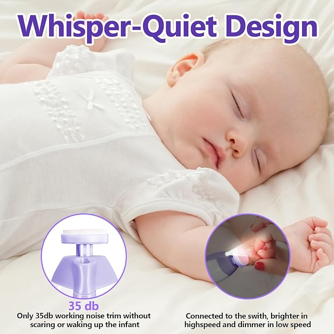 Baby Nail Trimmer Electric, 6 in 1 Rechargeable Baby Nail Clippers Manicure Set Grooming Kit for Toddler Infant or Adults (Purple)-CubbioJoy