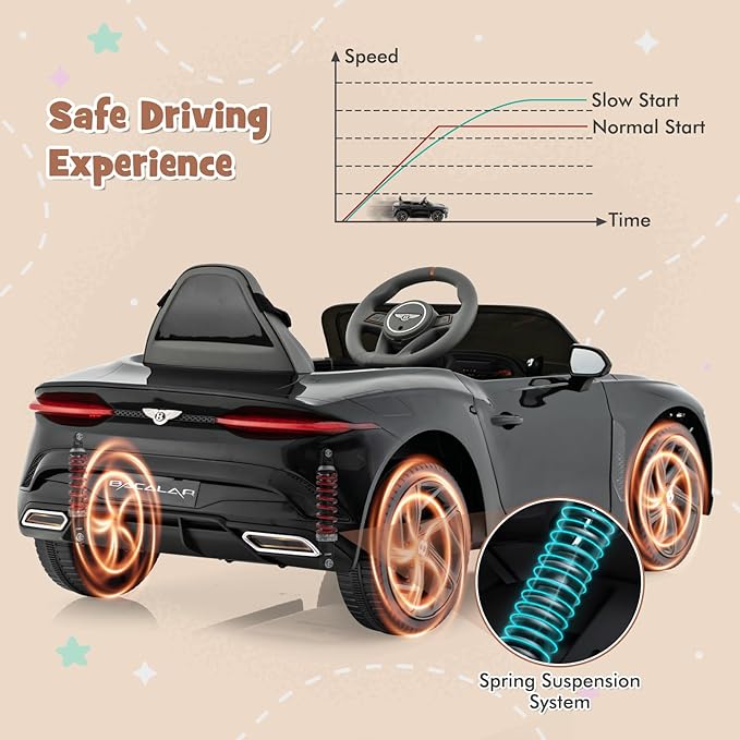 Costzon Ride on Car, 12V Licensed Bentley Bacalar Battery Powered Kids' Electric Vehicles w/Remote Control, Scissor Doors, Wireless Connection, Lights/Sound Effects, Kids Car Toys for Toddlers(Black)-CubbioJoy