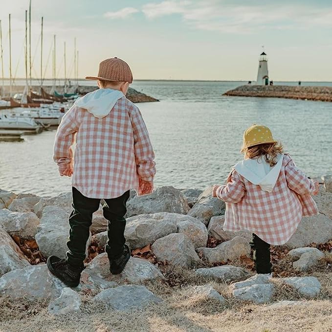 Douhoow Toddler Baby Plaid Jacket Baby Boy GIrl Flannel Hoodies Zip Up Hooded Fall Winter Outerwear Coat-CubbioJoy