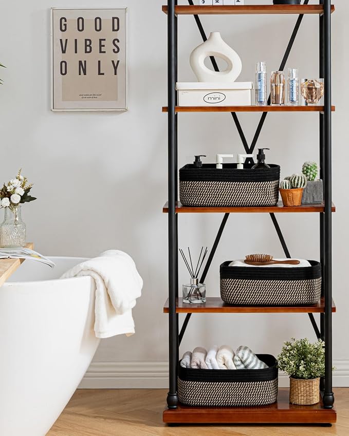 KALLAX Small Woven Basket, 13.5 x 9.5 x 5 Inches, Storage Basket for Organizing, Cute Small Rope Shelf Closet Cube Storage Bins Baskets for Shelves, Dog Toy Gift Baskets Empty, 3 Pack Black & Brown-CubbioJoy