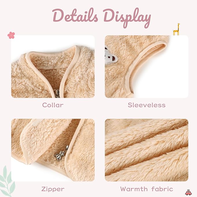 Baby Boys Girls Fleece Vest Zip Up Cute Bear Jackets Fuzzy Fall Winter Warm Clothes Newborn Outwear for Toddler Infant-CubbioJoy
