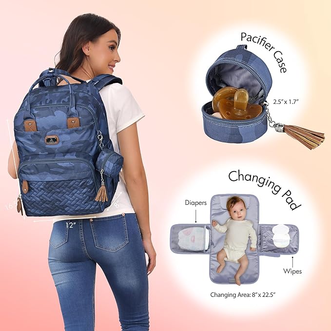 Dikaslon Diaper Bag Backpack with Changing Pad, Pacifier Case and Stroller Straps, Large Unisex Baby Bags for Boys Girls, Camo-CubbioJoy