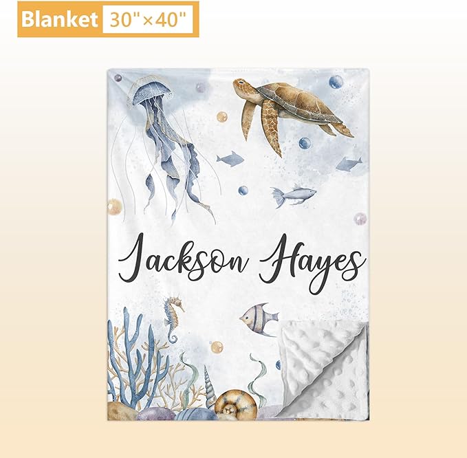 Custom Crib Bedding Set - 5 Pcs Customized Baby Crib Set with Name - Soft Double Layer Marine Animals Nursery Baby Bedding Set for Girls Boys - Personalized for Infant Toddler-CubbioJoy