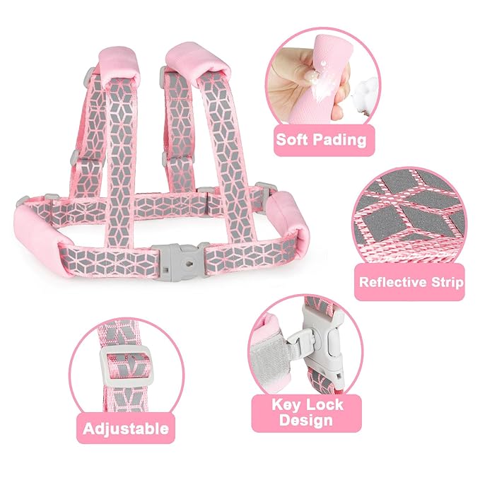 Accmor Toddler Harness Leash, Reflective Kids Leashes with Anti Lost Wrist Link, 3 in 1 Child Harnesses with Key Lock Design for Girls, Baby Walking Wristband Rope Protection Belt Tether.-CubbioJoy