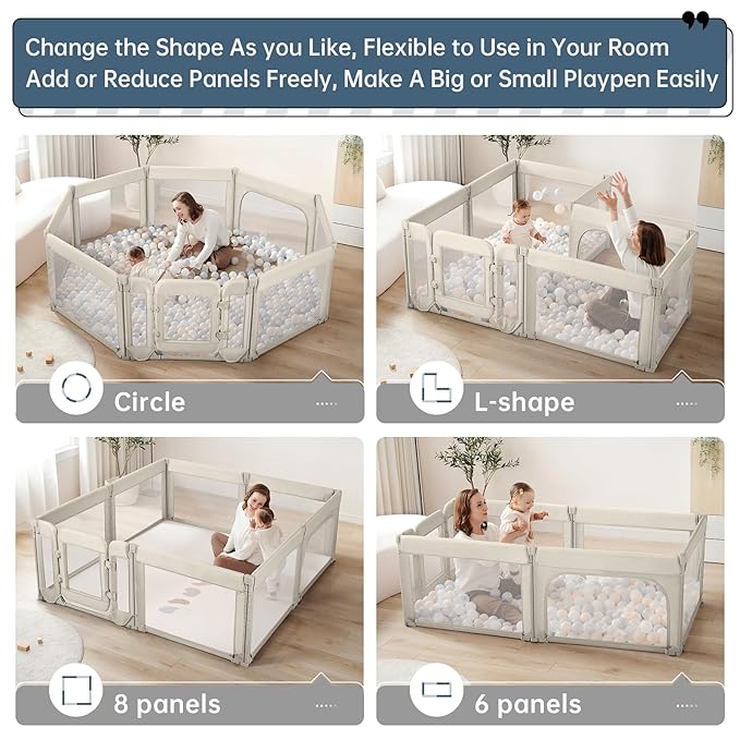 Baby Playpen,Large Play Pen for Babies and Toddlers with Door 79x71 Inch, Adjustable Playpen Non-Slip Suction Cups Base Safe and Sturdy, Indoor Outdoor Playard,Black-CubbioJoy