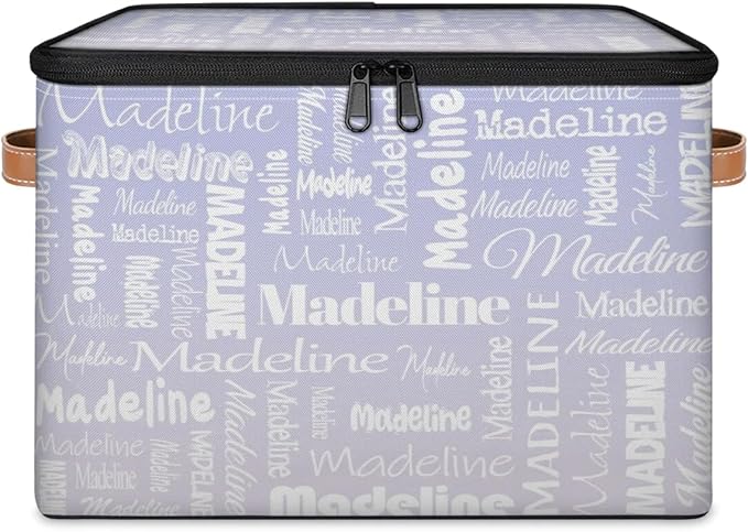 Custom Storage Basket with Name, Personalized Storage Bins with Zipper Lid, Foldable Fabric Storage Box Large capacity with Handle Purple White-CubbioJoy