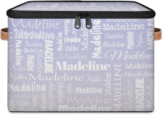 Custom Storage Basket with Name, Personalized Storage Bins with Zipper Lid, Foldable Fabric Storage Box Large capacity with Handle Purple White-CubbioJoy