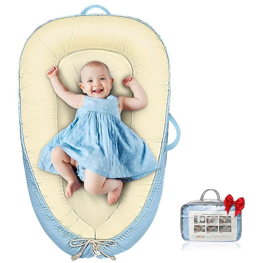 Baby Lounger - Infant Lounger for Newborn 0-25 Months, Waterproof Inner Cover and Pure Cotton Breathable Baby Nest Cover, Newborn Lounger for Baby Boys&Girls, Portable Baby Bed for Home and Travel-CubbioJoy