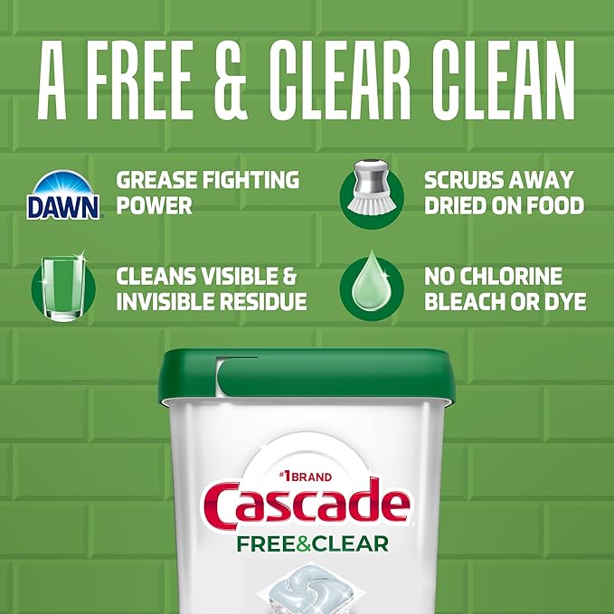 Cascade Free & Clear Dishwasher Pods, Dishwasher Detergent, Dish Detergent Soap, Lemon Essence, 47 Count-CubbioJoy