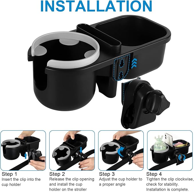 Accmor Stroller Cup Holder with Tray, Universal Cup Holder, Bike Bottle Holder, 360° Rotatable Large Caliber Drinks Holder for Stroller, Bike, Wheelchair, Walker-CubbioJoy