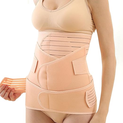 3 in 1 Postpartum Belly Band (Beige), Post Partum Waist Binder, Posture Correction Abdominal Binder, Belly Band Postpartum Belly Wrap, Postpartum Belly Wrap (For waistline 29"-37", L)-CubbioJoy