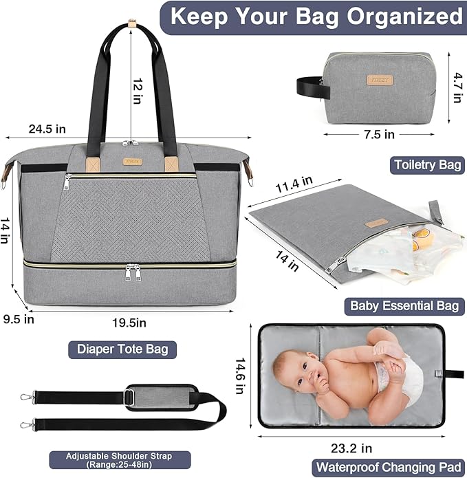 ITIEZY Diaper Bag Tote for Baby - Large Mommy Bag with Portable Changing Pad Pacifier Case, Hospital Bags Travel Baby Bag-CubbioJoy